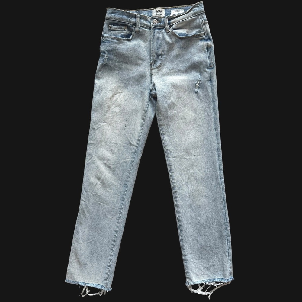 Kensie Jeans Vintage Luxe Slim Light Wash Distressed Raw Hem Jeans 0/25 Grunge